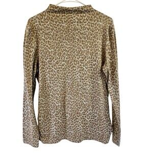 BEACH LOUNGER SWEATER. MOCK NECK ANIMAL PRINT. LT BLUE/TAUPE. RUCHED SIDe  Sz LG